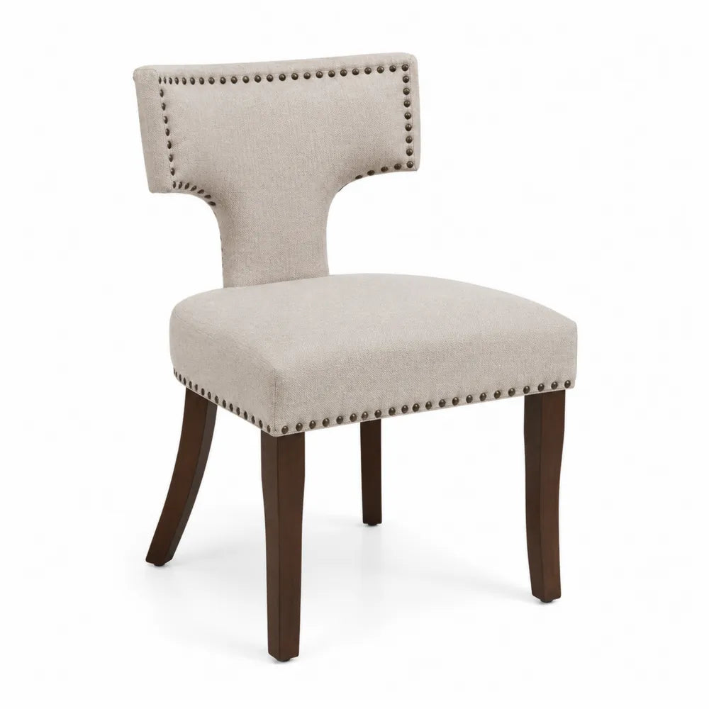Chaise en bois avec revêtement en lin beige