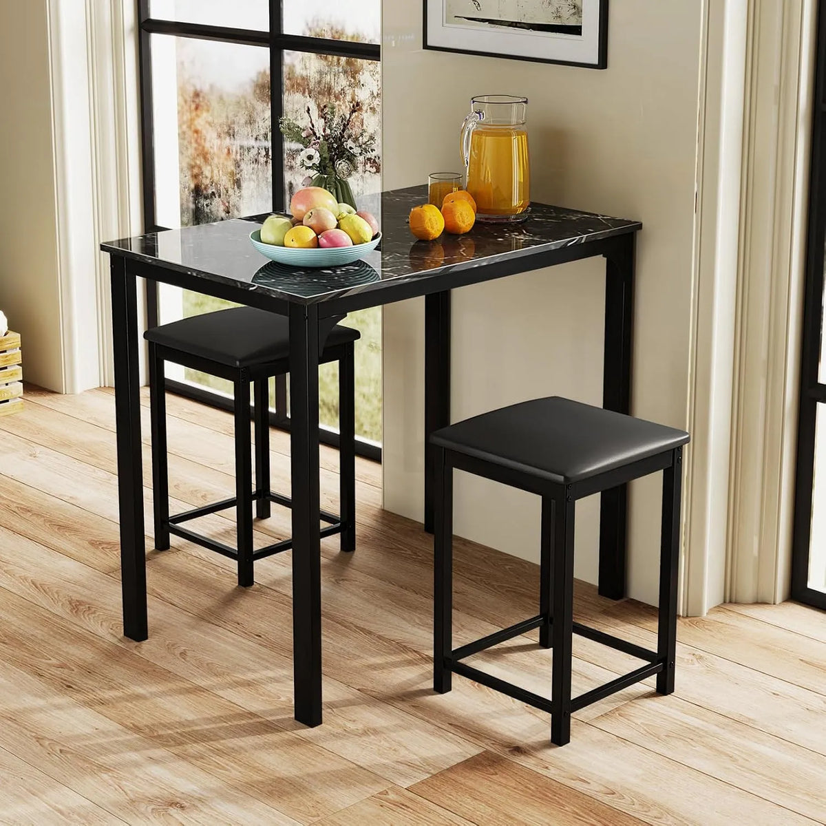 COSTWAY Table Haute Cuisine avec 2 Tabourets – en métal