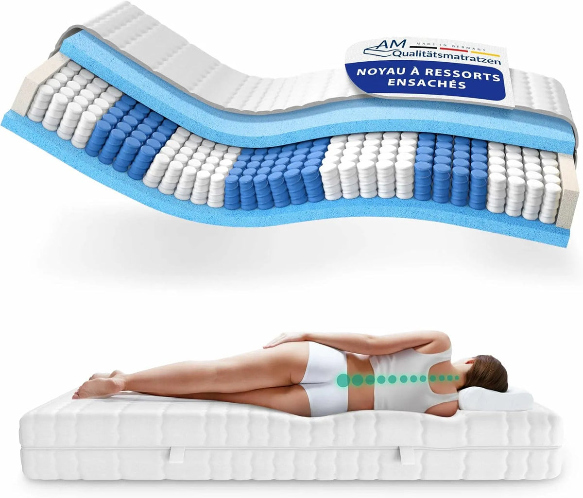 Matelas — lavable, respirant, 140 × 200 cm, 24 cm