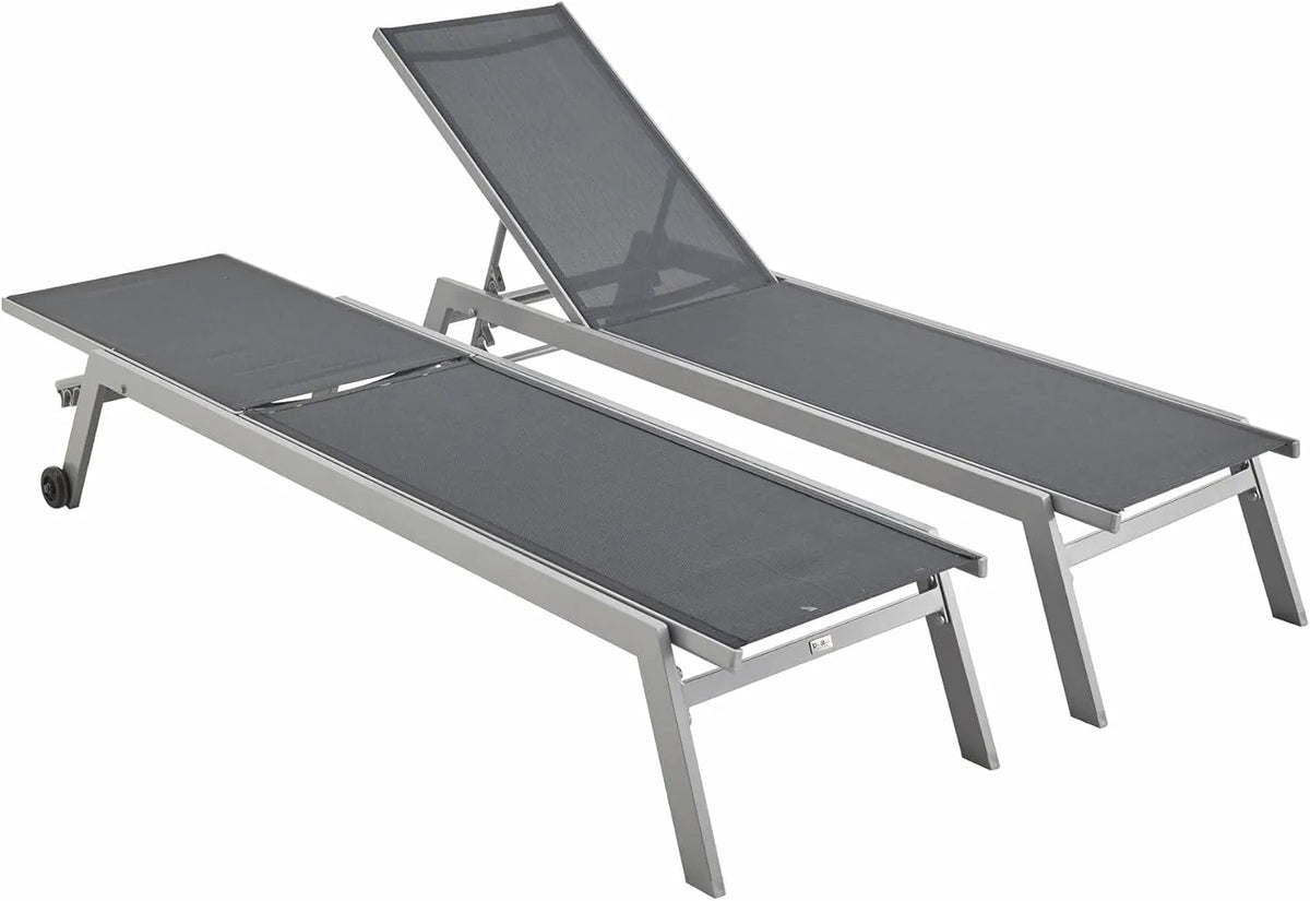 Transats Réglables Elsa - Lot de 2 Chaises Longues en Aluminium et Textilène