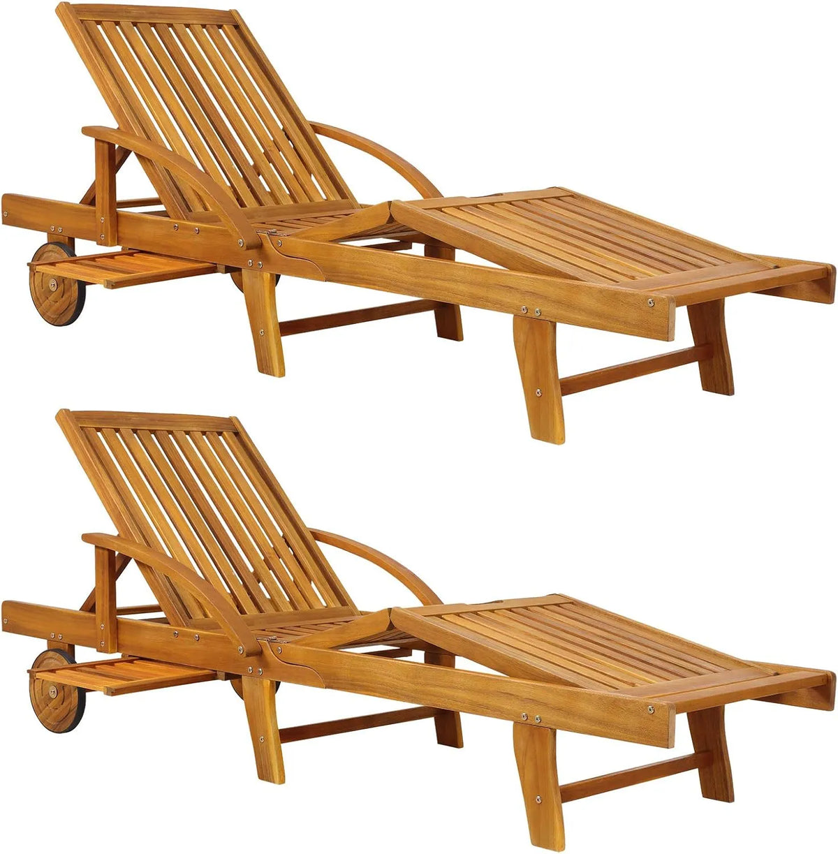 Chaises Longues en Bois d'Acacia avec Roues pour Jardin