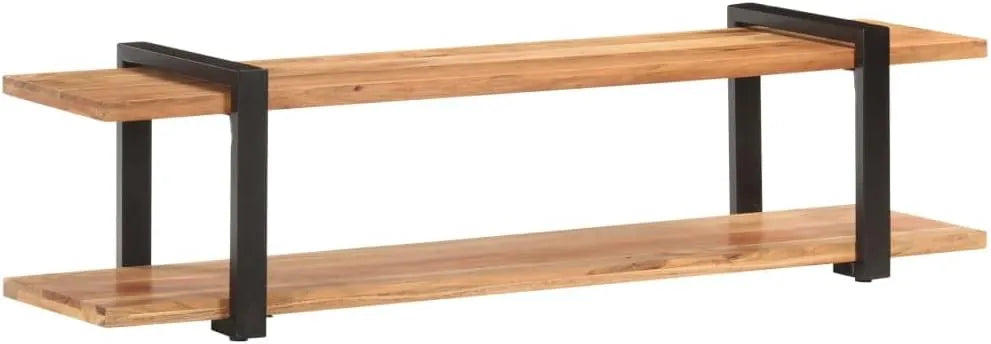 Meuble TV en bois d'Acacia massif avec étagère, 160 cm, style industriel
