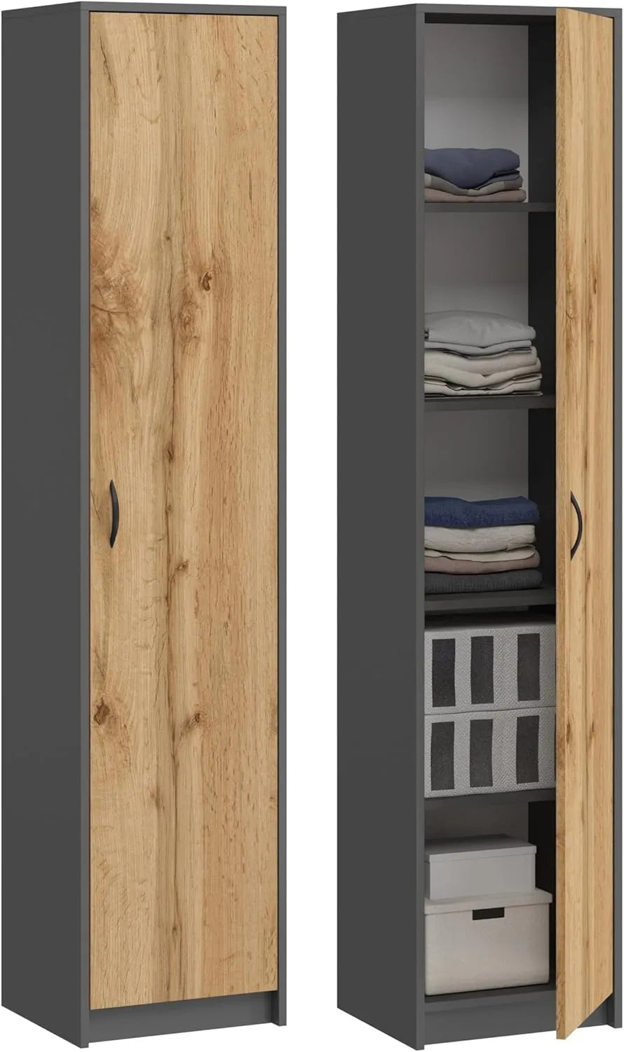 Armoire polyvalente avec porte et étagères pour bureau et maison - 180x40x35 cm - Graphite/Chêne Wotan