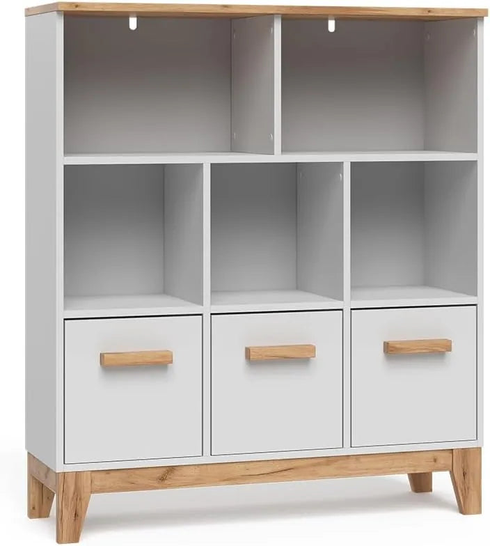Bibliothèque Enfant Malia, Design Moderne Blanc et Artisan, 98.4x113.4cm