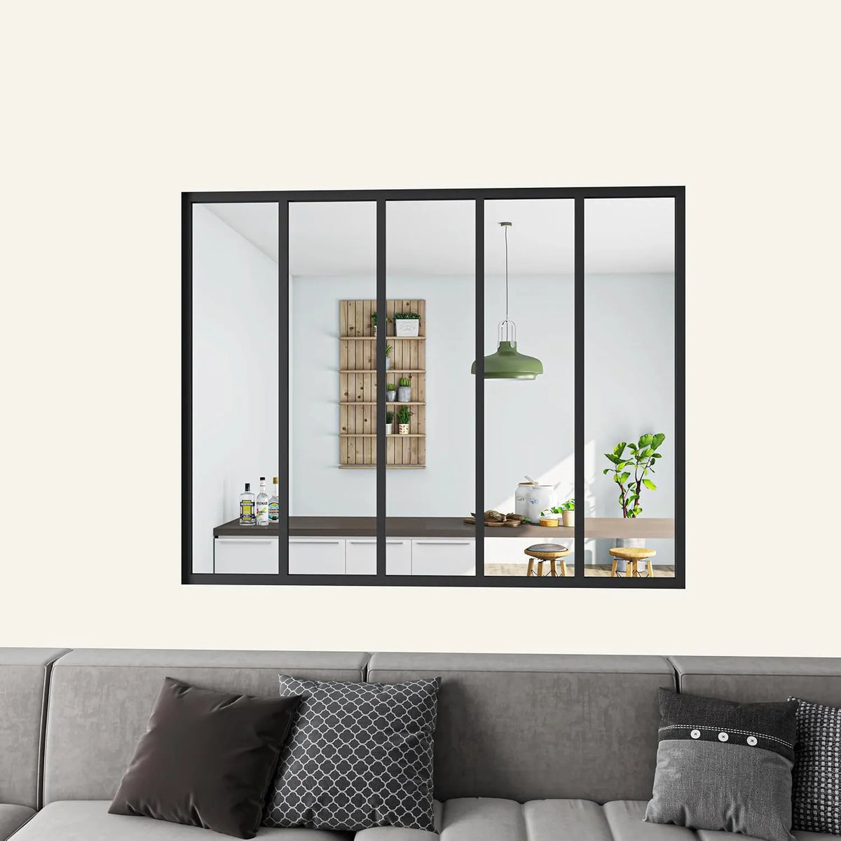 Paroi de Douche Atelier Fixe Noir Mat, Hauteur 108 cm, Largeur 153 cm, 5 Panneaux en Verre Transparent