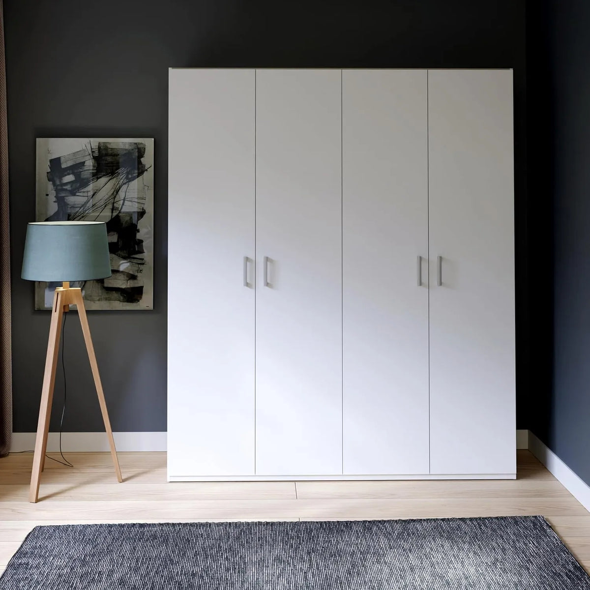 Armoire 4 Portes Blanc avec Étagères et Tringle, 177,5x210,5x54,2 cm