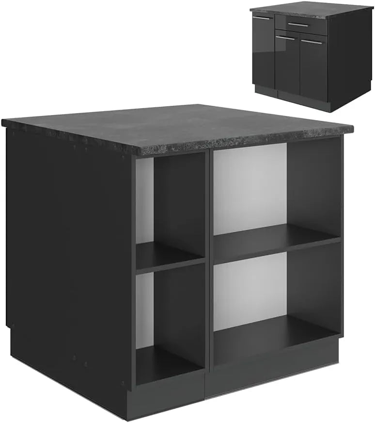 Îlot de Cuisine Moderne Vicco 90cm, Finition Anthracite Brillante