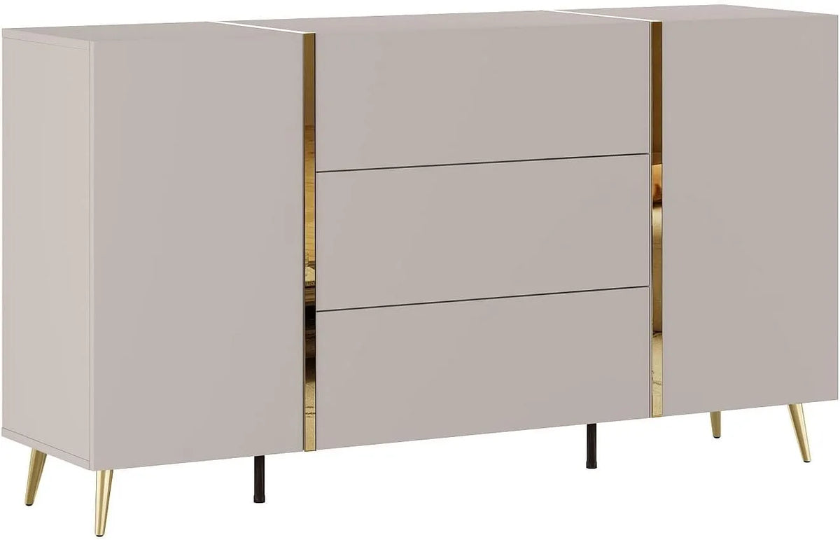 Buffet MARZIALO avec 2 portes et 3 tiroirs - Beige et Doré