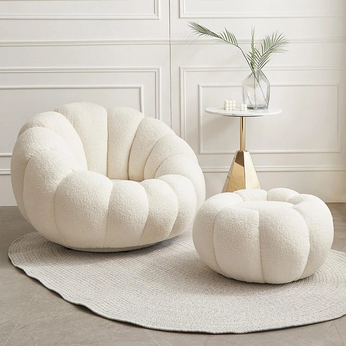 Fauteuil en Laine de Luxe avec Chaise Longue pour Salon - Blanc