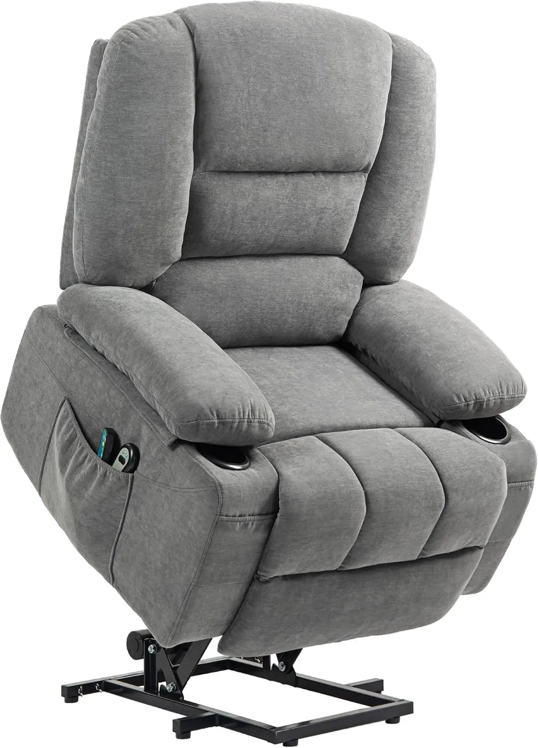 Fauteuil Releveur Électrique avec Massage et Chauffage, Réglable et Repose-Pied, Télécommandes Incluses, Gris Foncé