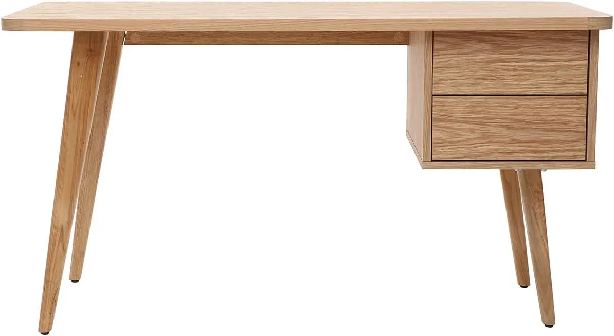 Bureau scandinave en chêne clair avec 2 tiroirs, 140 cm - Miliboo Fifties