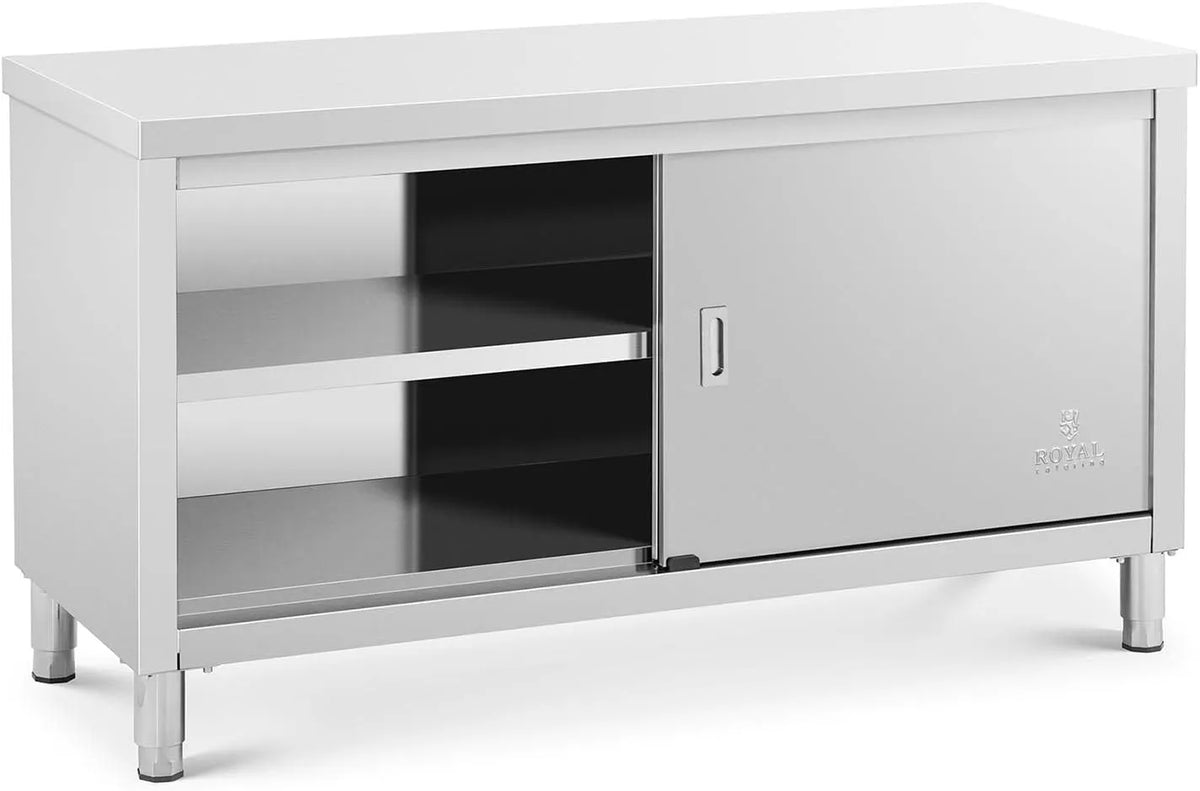 Table de Travail en Acier Inoxydable avec Portes Coulissantes, Capacité 600 kg, Royal Catering