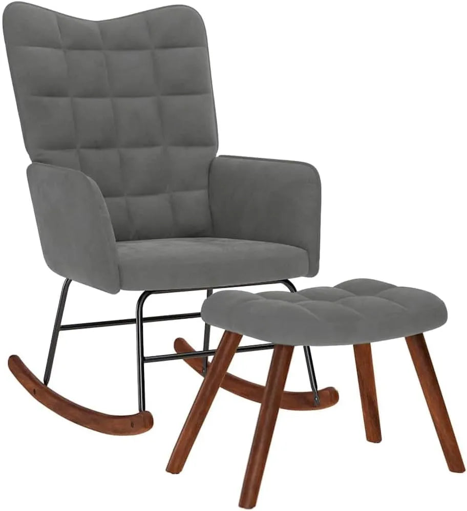 Chaise à Bascule Velours Gris Foncé avec Repose-Pieds - Confort Élégant