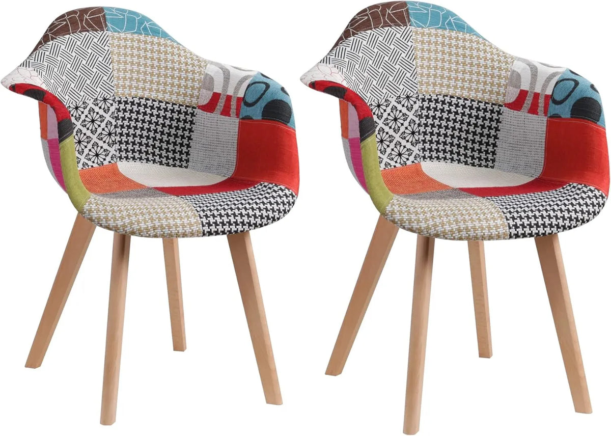 Ensemble de 2 Fauteuils de Salle à Manger en Lin avec Assise Confortable et Pieds en Bois (Rouge)