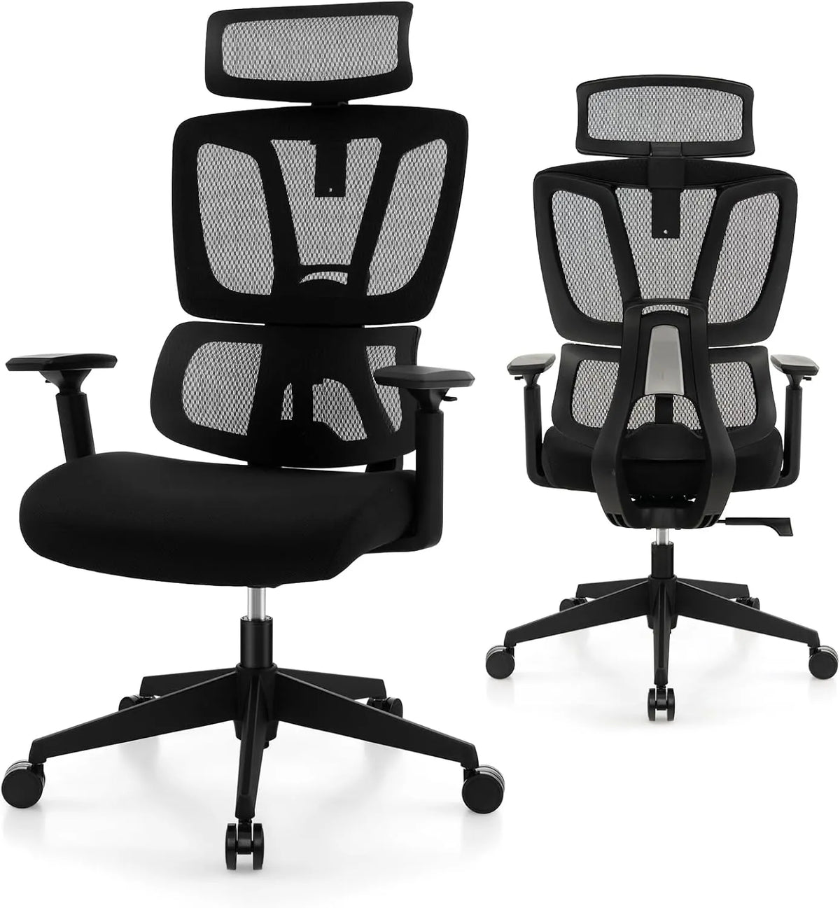 Chaise de Bureau Ergonomique avec Dossier Réglable et Support Lombaire, Noir