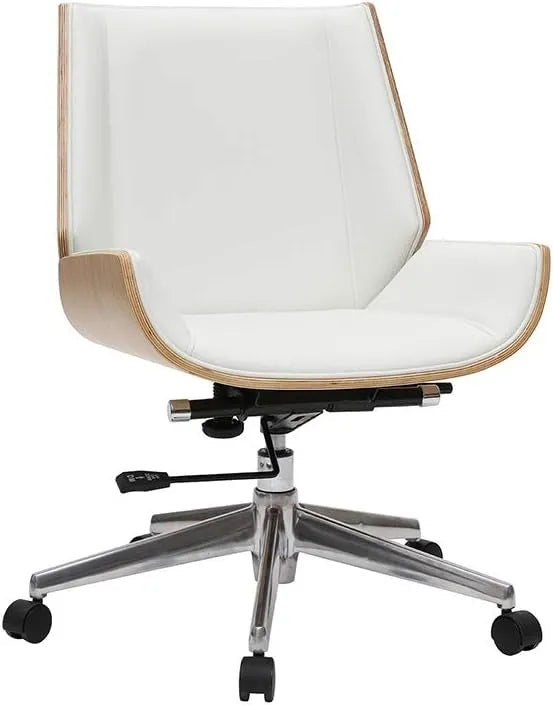 Chaise de Bureau Ergonomique en Bois et Acier avec Roulettes - Blanc