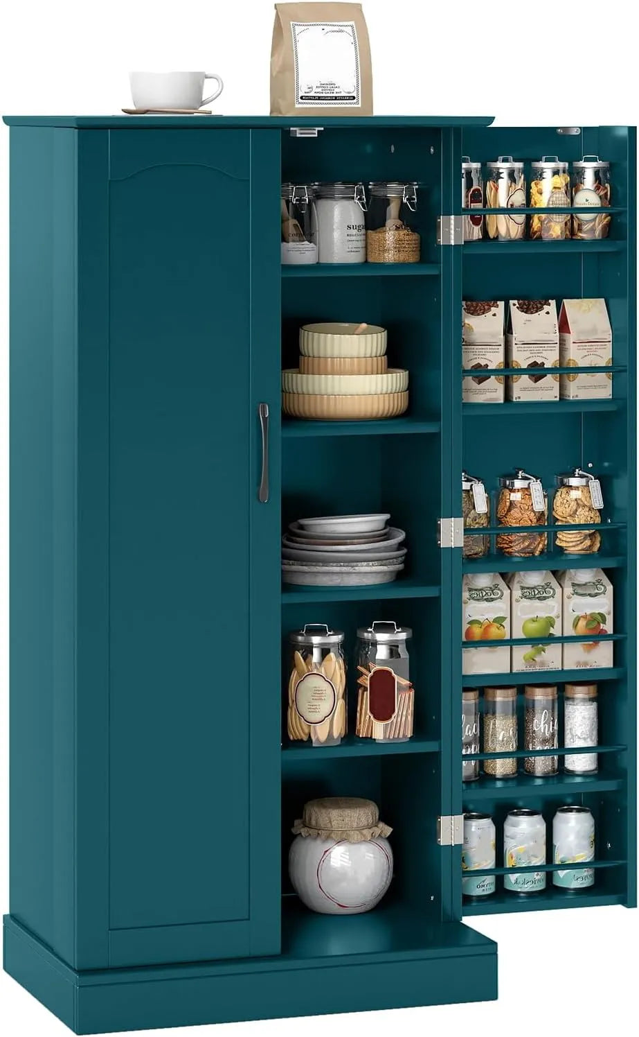 COSTWAY Buffet de Cuisine Moderne 2 Portes, 16 Étagères Ajustables, Armoire de Rangement Multifonction, Bleu Canard
