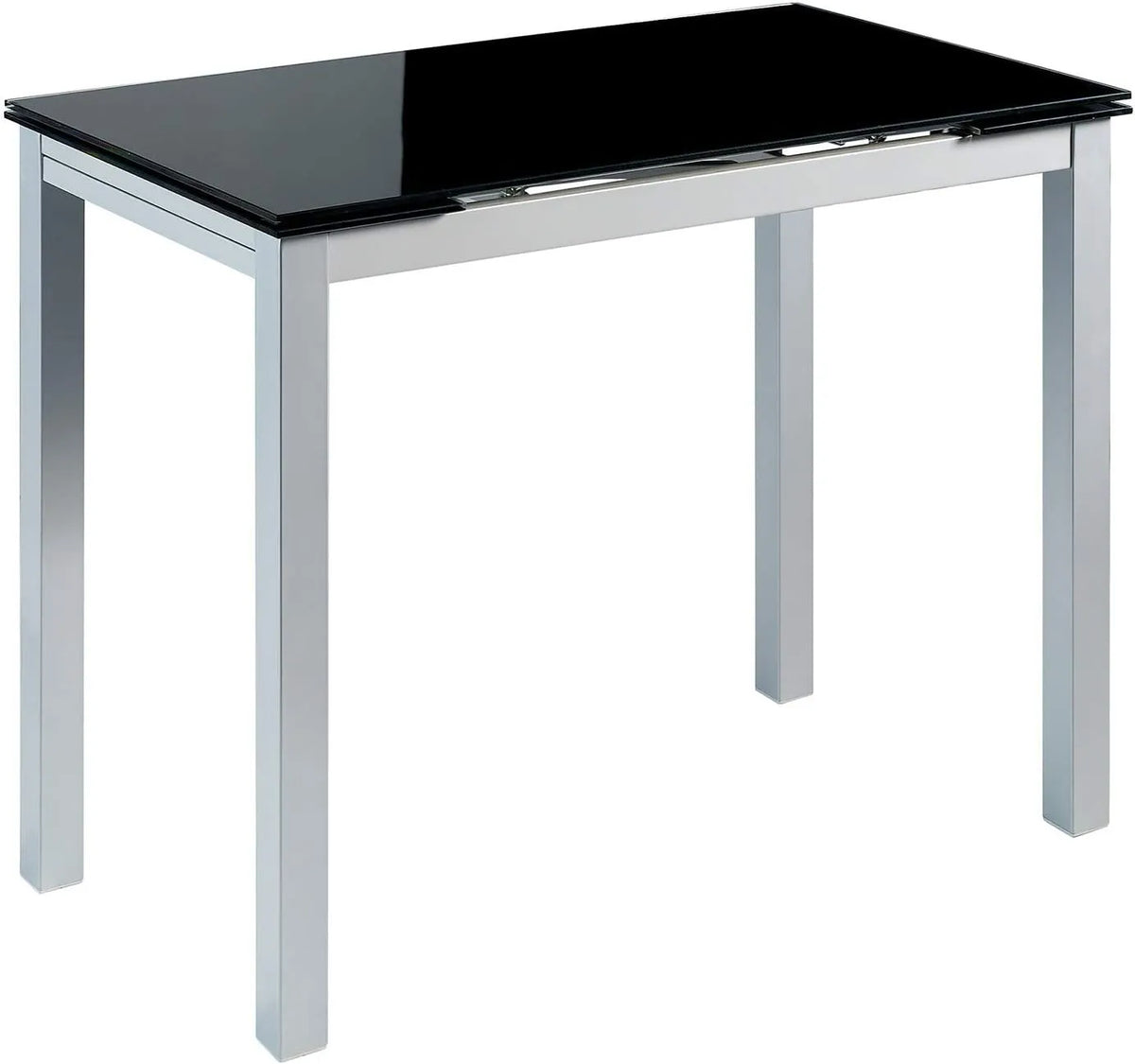 MOMMA HOME Table Extensible Moderne pour Cuisine et Salon, Modèle CALCUTA, Noir et Argent, Verre Trempé et Métal, 100-140 x 60 x 76 cm