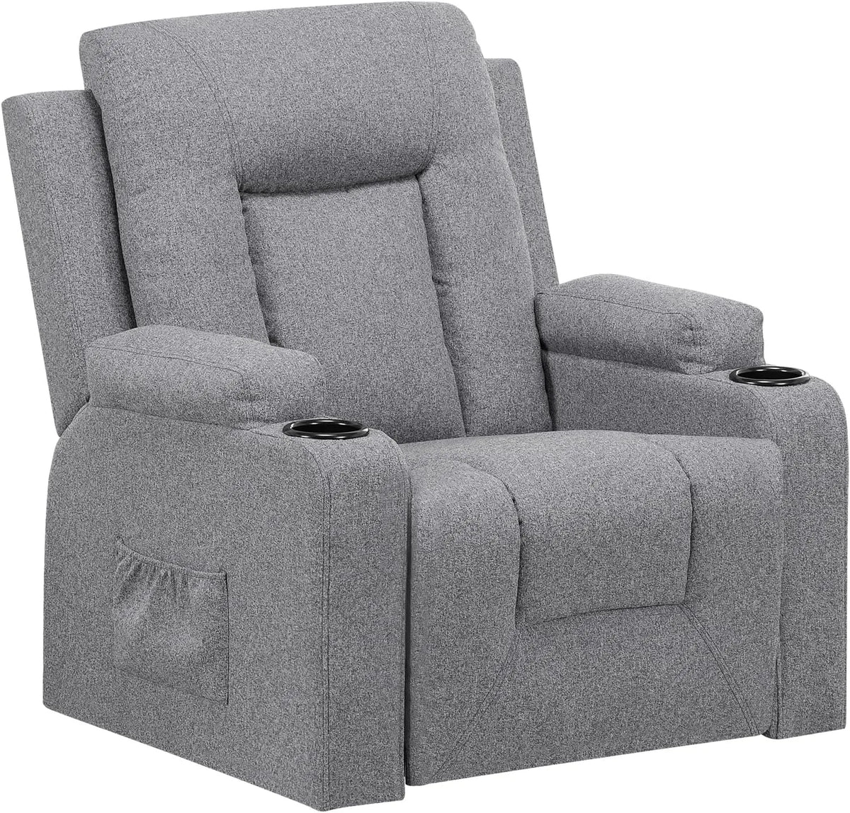 Fauteuil de Relaxation Inclinable 360° avec Repose-pieds et Porte-gobelets - Tissu Lin Gris Foncé