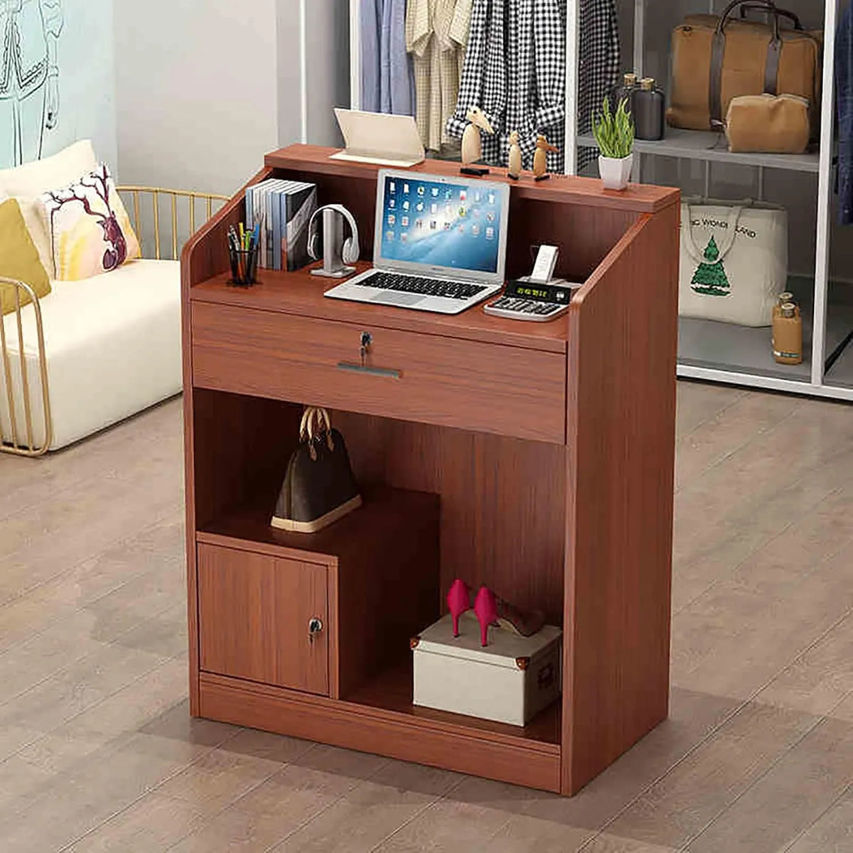 Réception moderne blanche avec tiroirs verrouillables pour bureau 80x40x110 cm