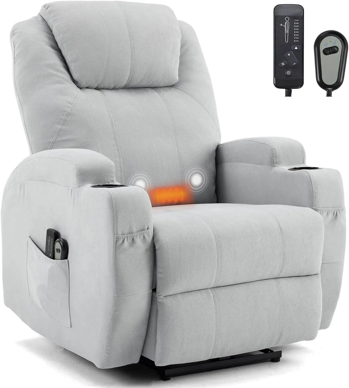 Fauteuil de Massage Électrique Leadzm avec Chauffage et Repose-Pied, Réglable et Relaxant, Télécommande Incluse, Charge Max 160kg, Gris Clair