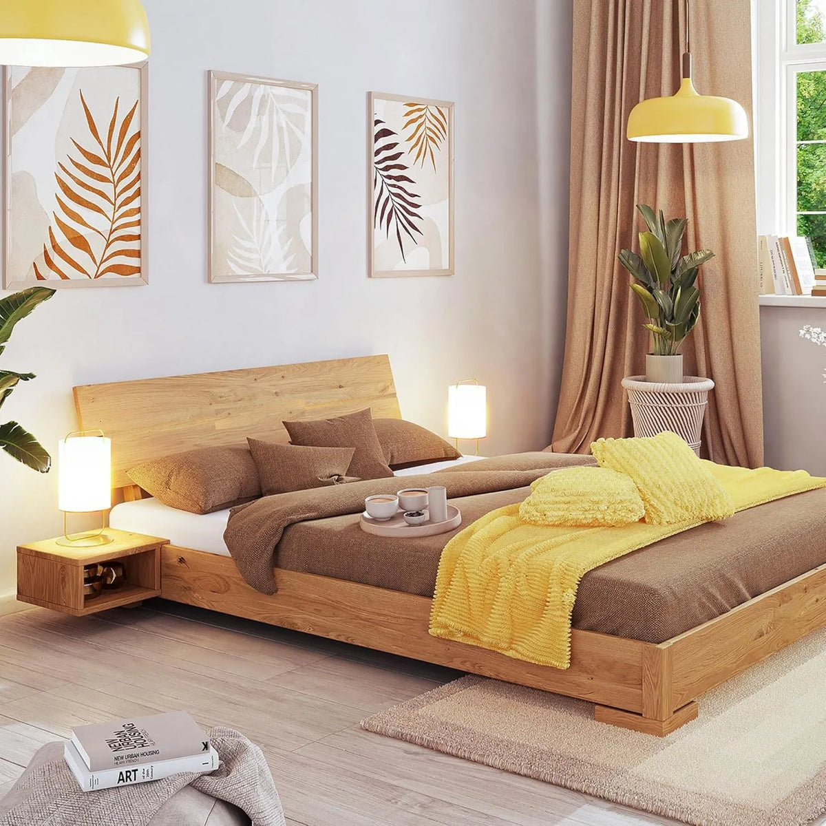 Ensemble Lit 160x200 avec Tête de Lit et Chevets en Chêne Massif