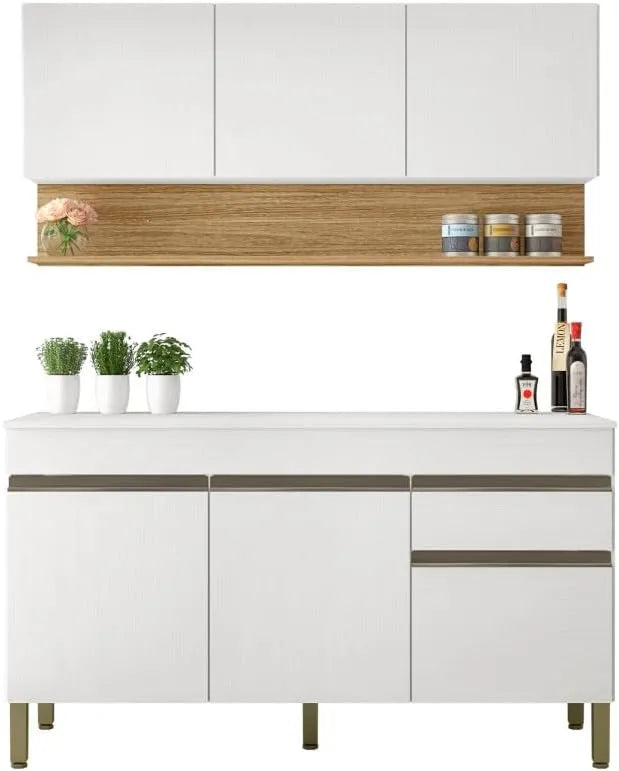 Cuisine Complète Moderne Chêne et Blanc avec 6 Portes et 1 Tiroir, Largeur 150 cm