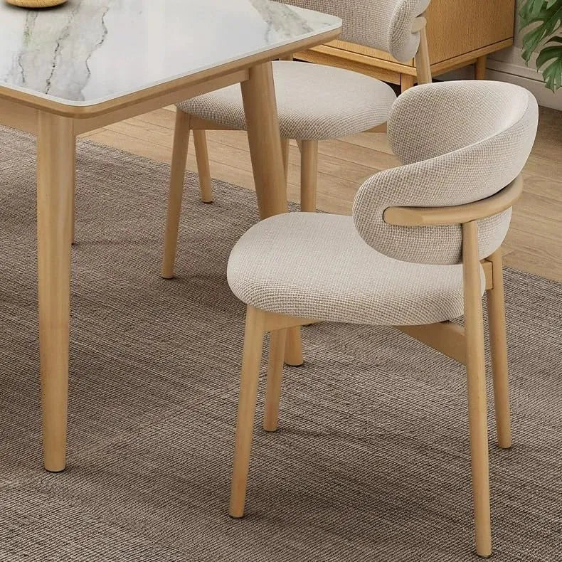 Ensemble de 4 chaises de salle à manger en bois, tissu moderne, style ferme, beige