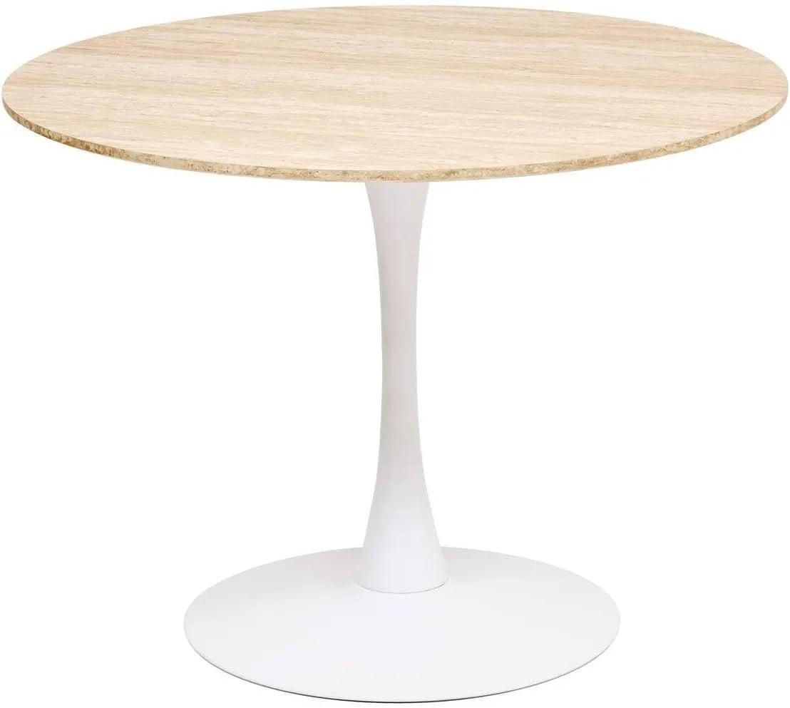 Table Ronde Elias 102 cm pour 4 Personnes - Effet Chêne et Métal Blanc