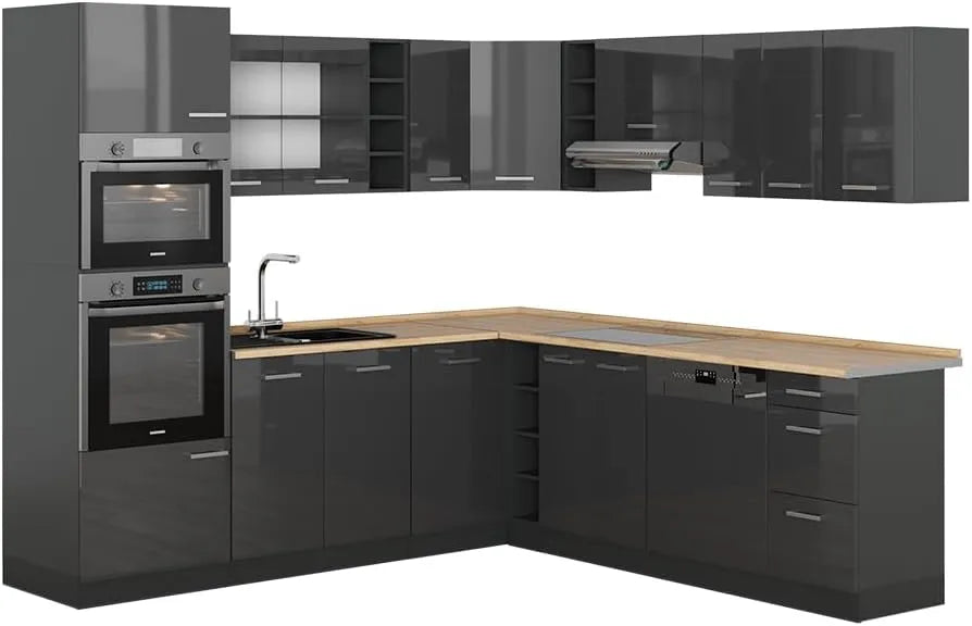Vicco Cuisine d'Angle R-Line, Anthracite Brillant, 237x60cm sans Plan de Travail
