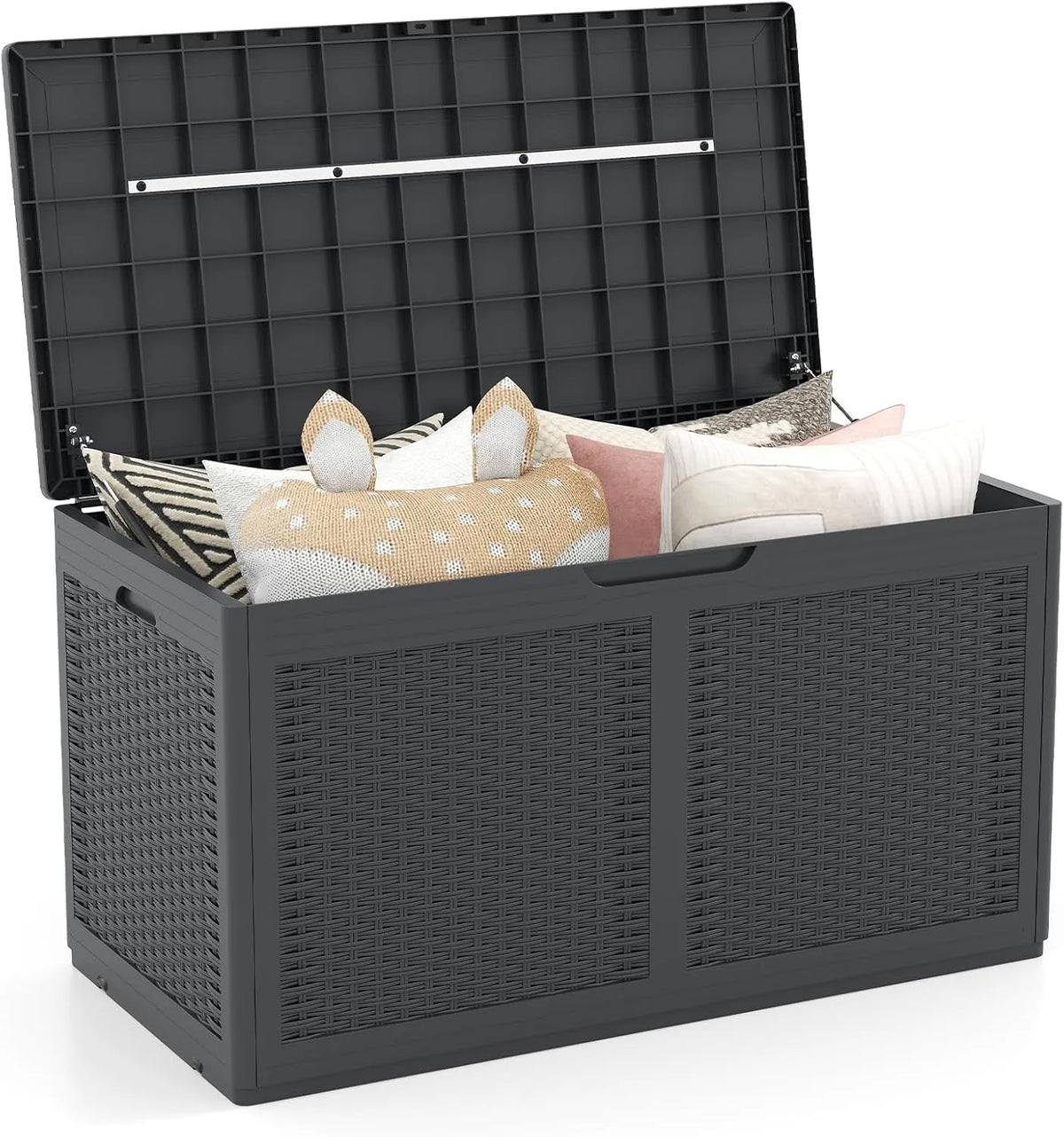 Coffre de Jardin XL 380L Étanche avec Couvercle Verrouillable et Roues - Gris