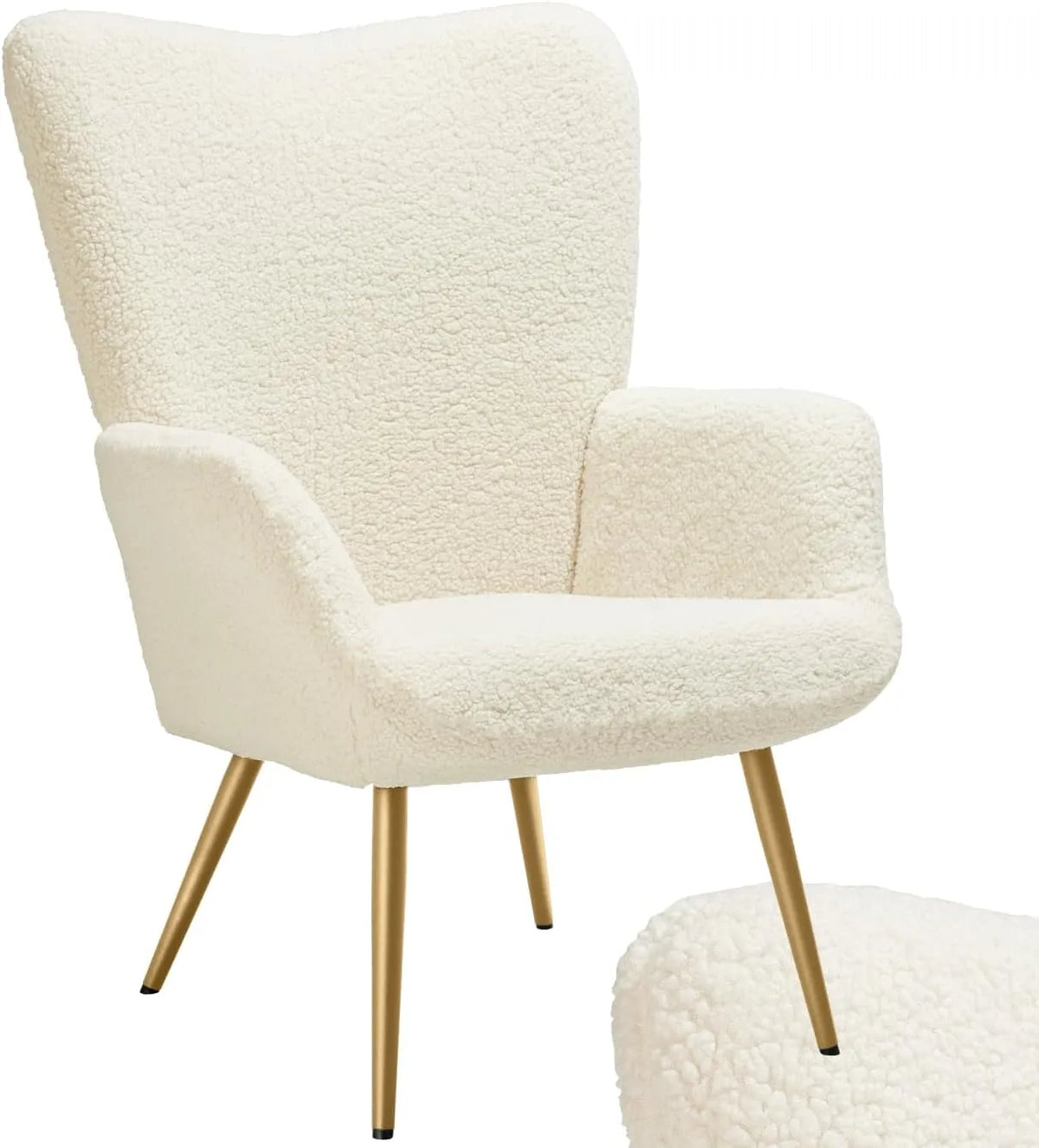 Fauteuil Relax Scandinave en Tissu Bouclette avec Dossier Ergonomique - Crème/Or
