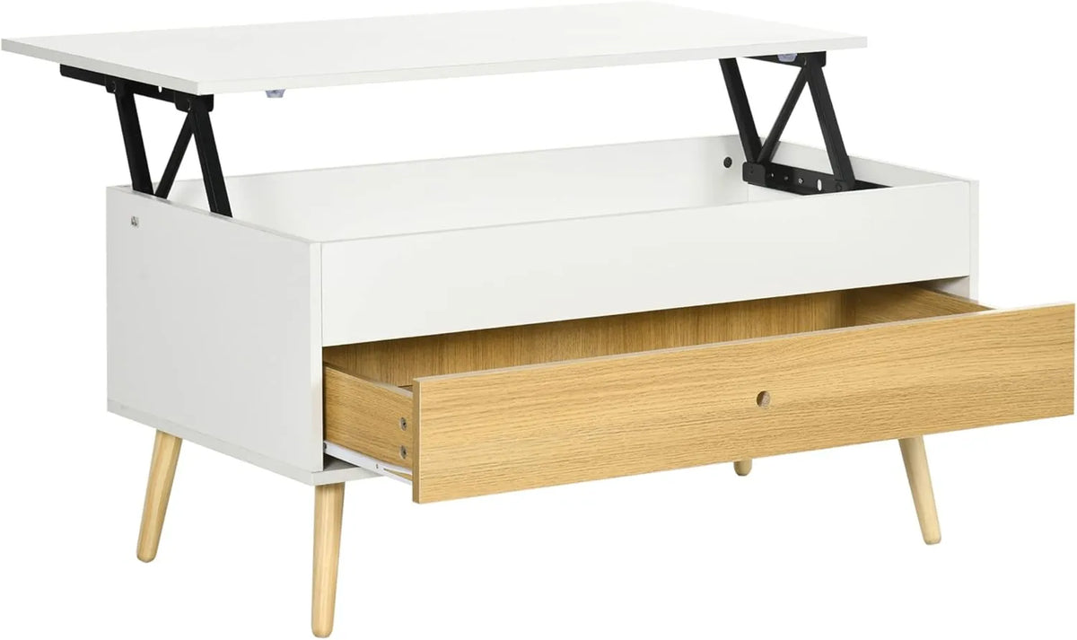 Table Basse Moderne Blanc avec Plateau Relevable et Rangement Tiroir