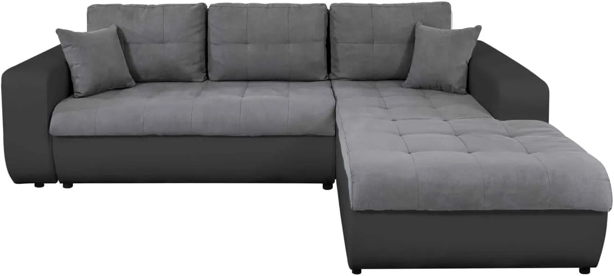 Canapé d'Angle Convertible 4 Places en Simili Cuir/Microfibre Noir-Gris avec Revêtement Capitonné - LOUNGITUDE Suzie