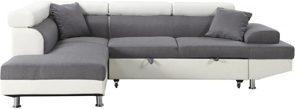 Canapé d'Angle Convertible Sophia Luxe 5 Places - Blanc et Gris - 265x191x91 cm - Angle Gauche