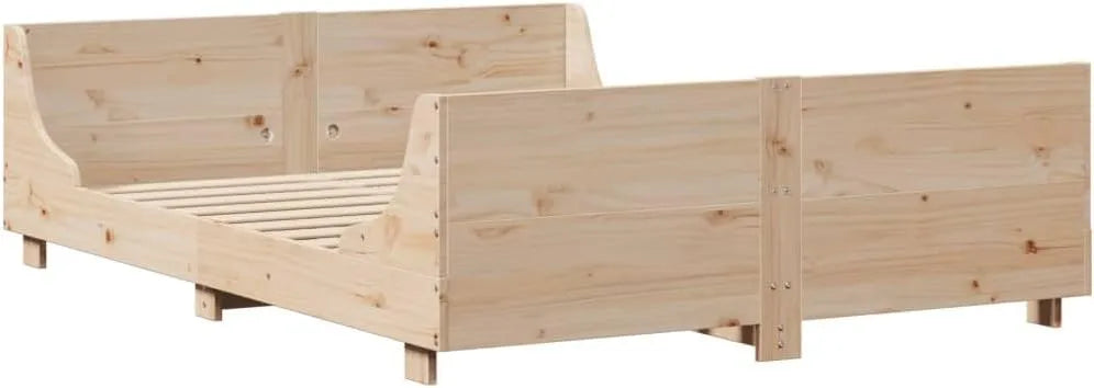 Cadre de Lit Double en Pin, Style Rustique Naturel, 140x190 cm