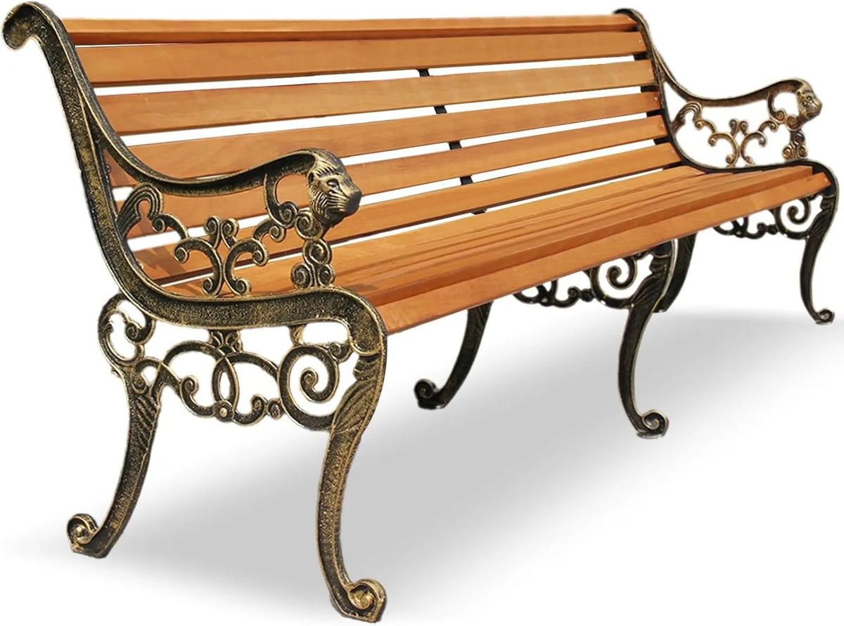 Banc de Jardin en Bois avec Pieds en Fer Forgé - Style Rétro pour Parc et Terrasse - 180cm
