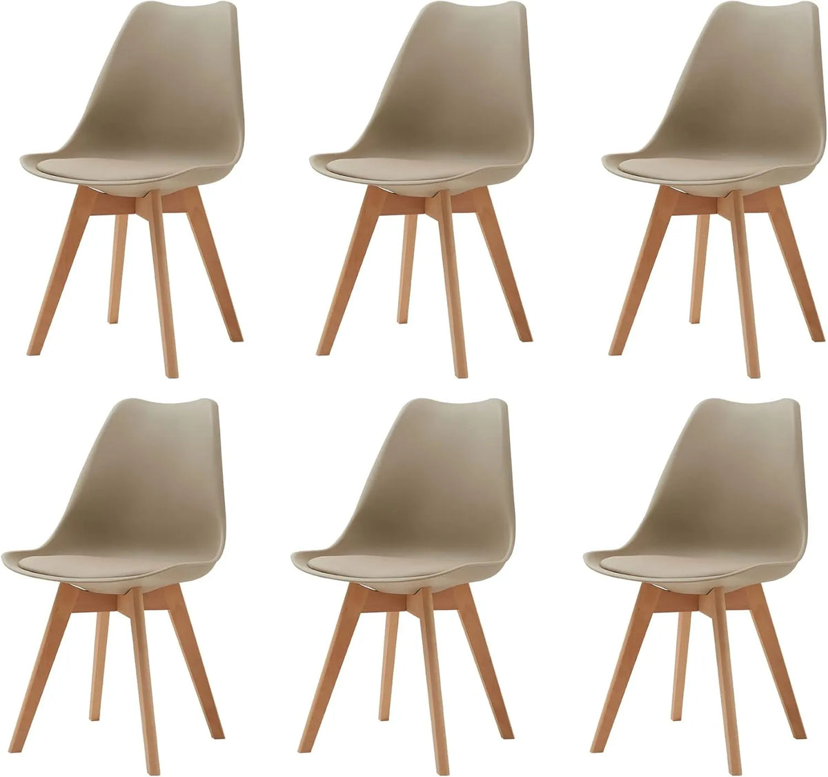 Lot de 6 Chaises Scandinaves en Tissu Kaki avec Pieds Métal Bois pour Salle à Manger