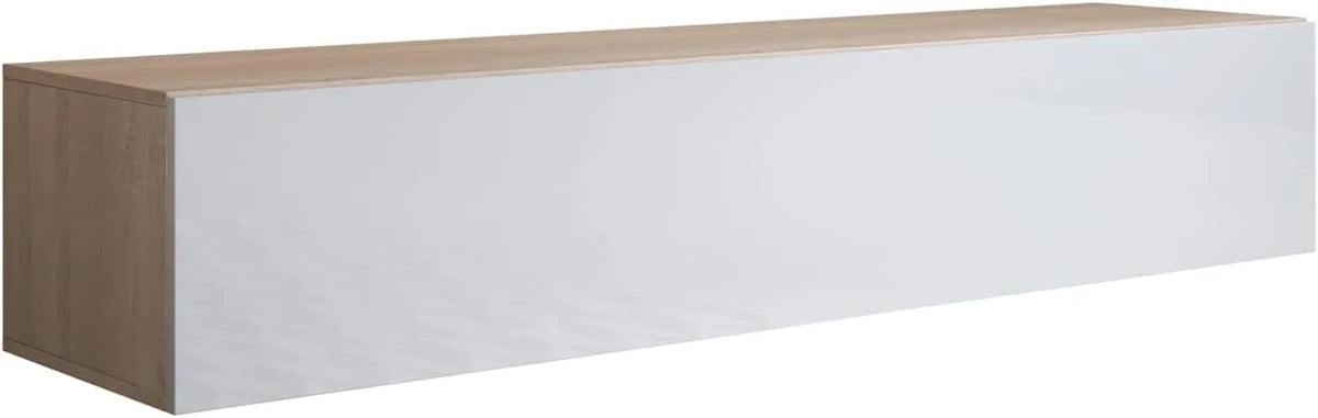 Meuble TV Mural Moderne Luke H2, Design Modulaire, Finition Mat et Brillant, Couleurs Sonoma et Blanc, 160x40x40 cm