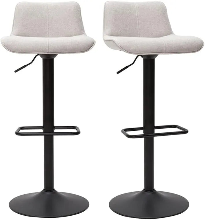 Tabourets de Bar Pivotants Réglables en Velours Beige et Métal Noir, Lot de 2
