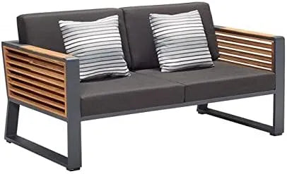 Sofa d'Extérieur en Aluminium et Teck, 2 Places avec Coussins