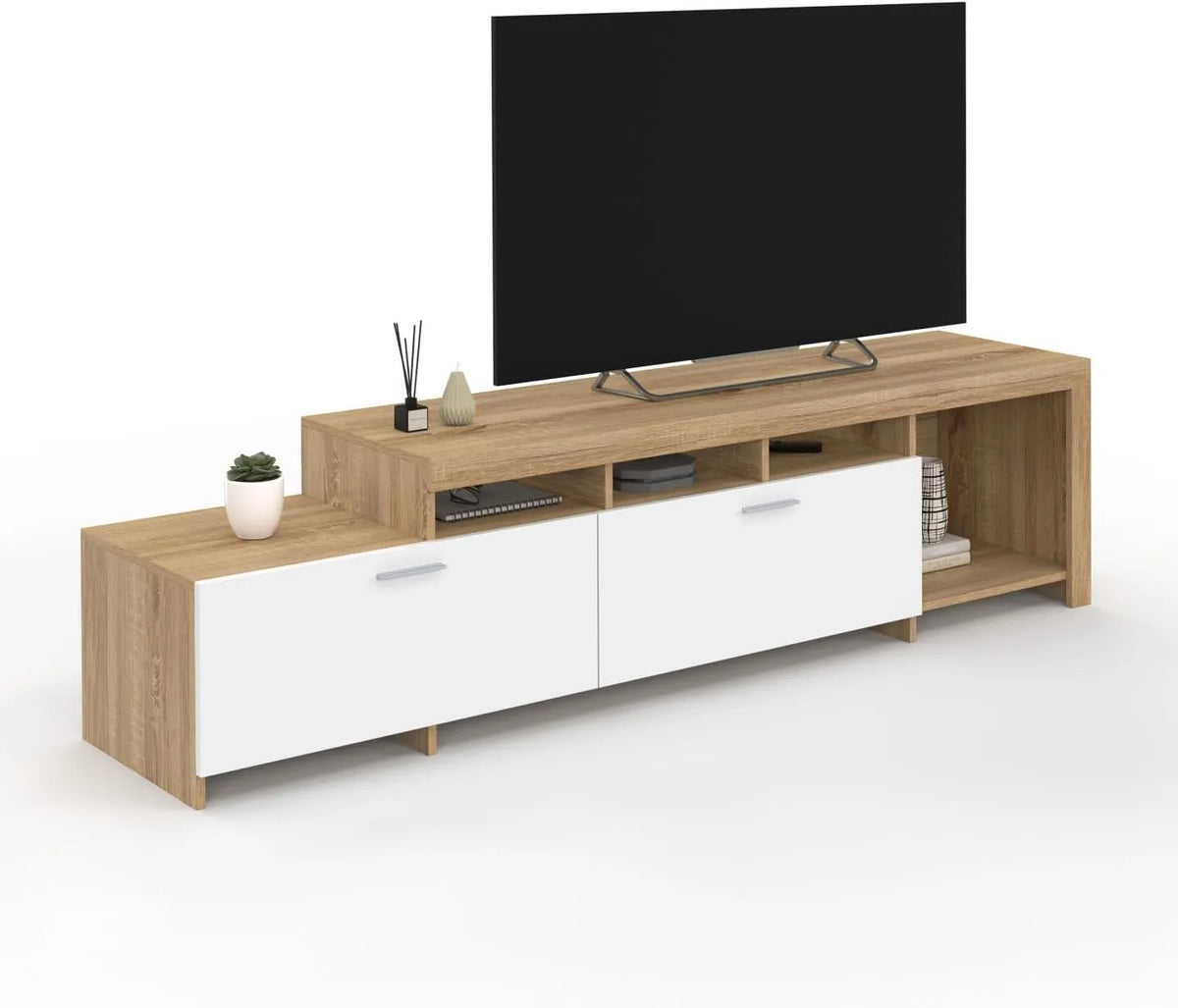 Buffet TV Malo 180 cm avec Placards Blancs et Finition Bois