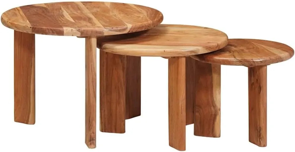 Ensemble de Tables Basses en Bois d'Acacia Massif Rond pour Salon, Moderne et Élégant