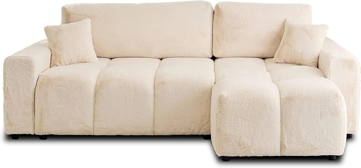 Canapé d'angle convertible réversible Crocus en fausse fourrure beige - 4 places