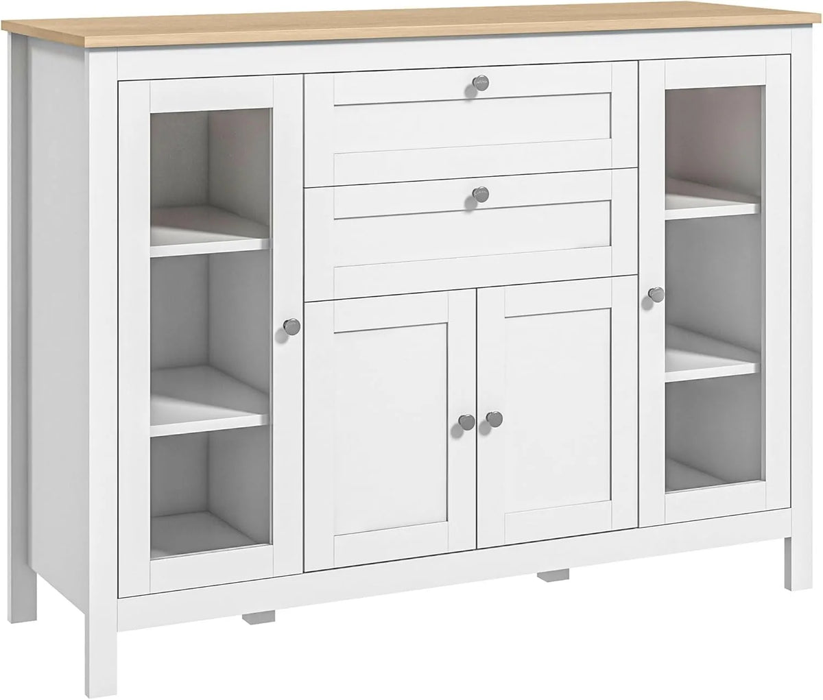 Buffet Moderne en Blanc avec Portes Vitrées et Tiroirs - 120x40x90cm