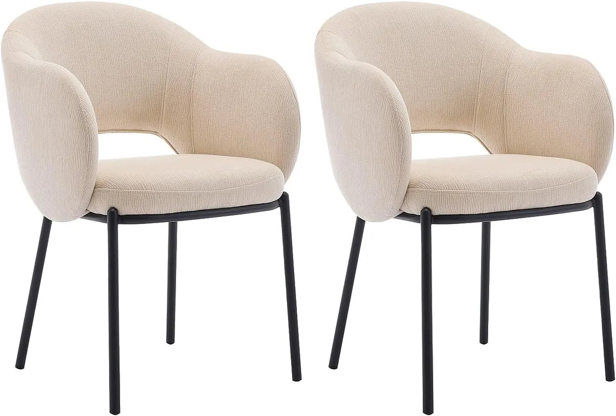 Ensemble de 2 chaises en tissu et métal pour salle à manger - Beige