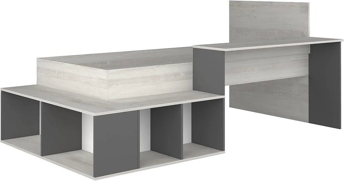 Lit combiné enfant 90x200 cm avec rangements et bureau - Naturel et anthracite - Modèle RIGALI