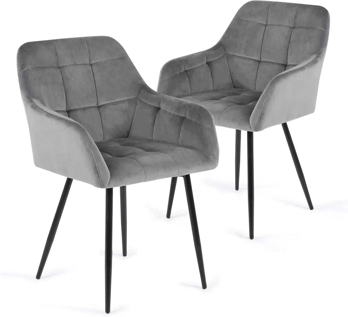 Ensemble de 2 Chaises Modernes en Velours Antique avec Dossiers, Chaises Confort pour Cuisine et Salon (Gris)