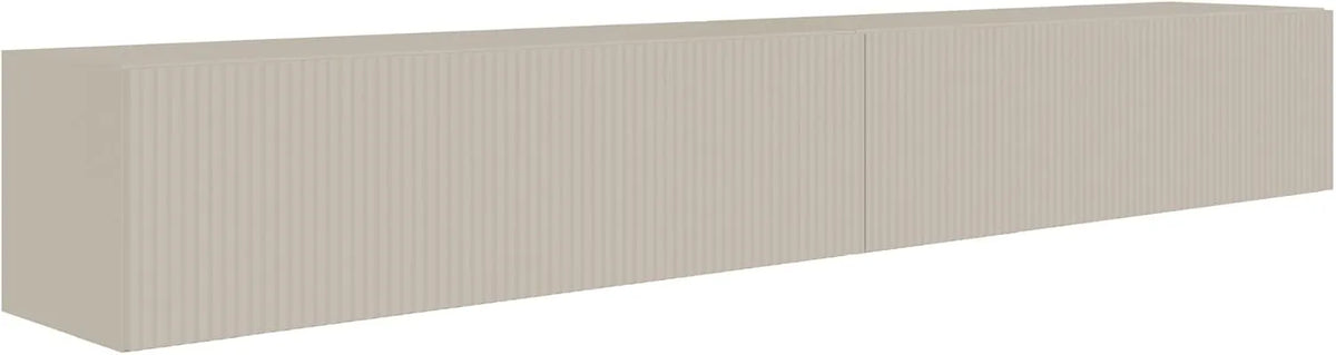Meuble TV Suspendu 200 cm Greige Mat - Design Moderne avec 4 Compartiments et Façade Rainurée pour Salon Élégant