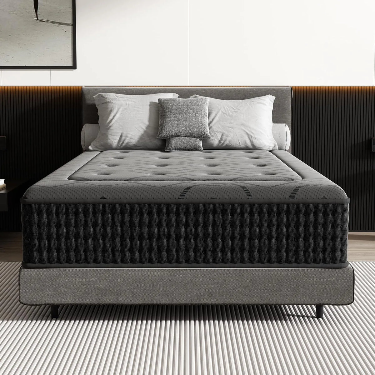 Matelas 90x200 cm, Confort Hybride, Mousse à Mémoire et Ressorts Ensachés